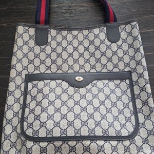 Gucci Navy Blue Structured Tote Bag with Monogram